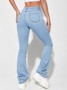Ripped Frayed Flare Leg Jeans - Light Wash - View 2