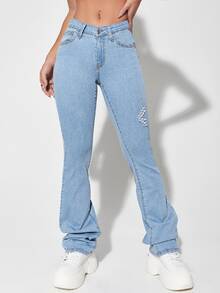 Ripped Frayed Flare Leg Jeans - Light Wash - View 4