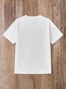 SHEIN 青少年女孩貓熊和愛心圖案T恤