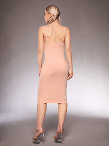 SHEIN ICON Ladder Cut Front Bodycon Dress - Coral Pink - View 2