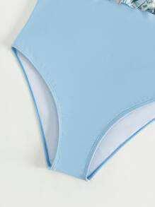 SHEIN Teen Girls Floral Print Ruffle Print One Piece Swimsuit - Baby Blue - View 4