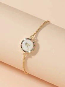 1pc Bohemian Copper Beaded Adjustable Bracelet With & 26 Letters & Shell Pendant, Perfect For Party And Festival Gift, Couple Jewelry - Multicolor - View 2