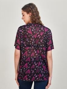 Taylor Bash Top con estampado de corazón de hombros caídos de malla - Multicolor - Ver 2