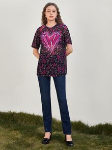 Taylor Bash Top con estampado de corazón de hombros caídos de malla - Multicolor - Ver 3