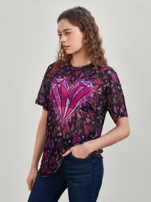 Taylor Bash Top con estampado de corazón de hombros caídos de malla - Multicolor - Ver 4