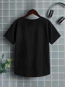 SHEIN Boys Playing Card Print Tee - Black - View 2