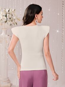 Modelyn Shoulder Pad Tank Top - Beige - View 2