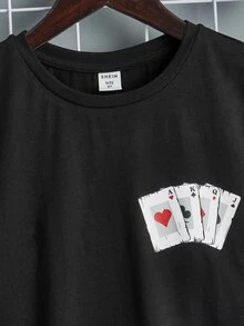 SHEIN Boys Playing Card Print Tee - Black - View 3