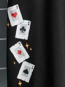 SHEIN Boys Playing Card Print Tee - Black - View 4