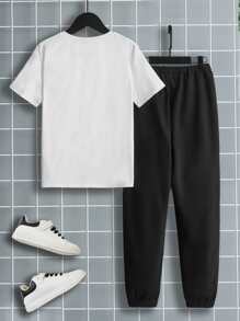 SHEIN Boys Slogan Graphic Tee & Joggers - Black and White - View 2