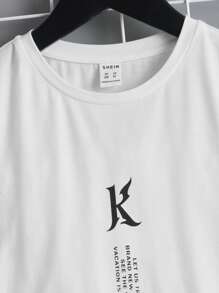 SHEIN Boys Slogan Graphic Tee & Joggers - Black and White - View 3