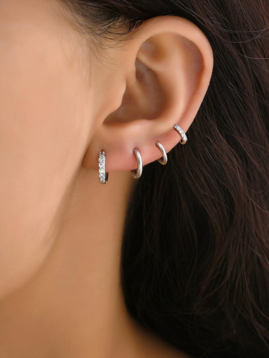 2對方晶鋯石裝飾耳環 - 銀色 - 查看 1