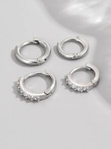 2對方晶鋯石裝飾耳環 - 銀色 - 查看 2