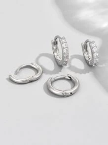 2對方晶鋯石裝飾耳環 - 銀色 - 查看 3