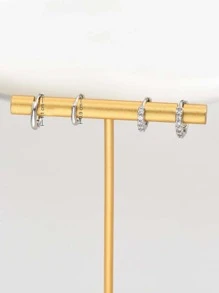 2對方晶鋯石裝飾耳環 - 銀色 - 查看 4