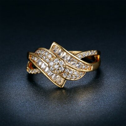 Cubic Zirconia Decor Cuff Ring