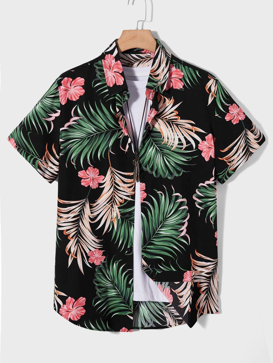 Manfinity BRENVOR Men Tropical Print Shirt Without Tee For Summer Vacation