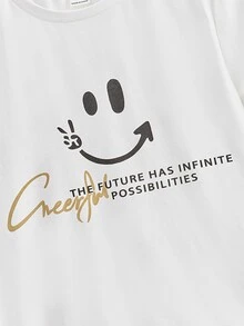 SHEIN Boys Cartoon & Slogan Graphic Tee & Drawstring Waist Shorts - Multicolor - View 3