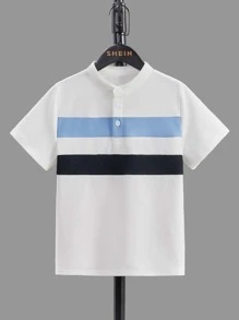 SHEIN Boys Colourblock Polo Shirt - White - View 1