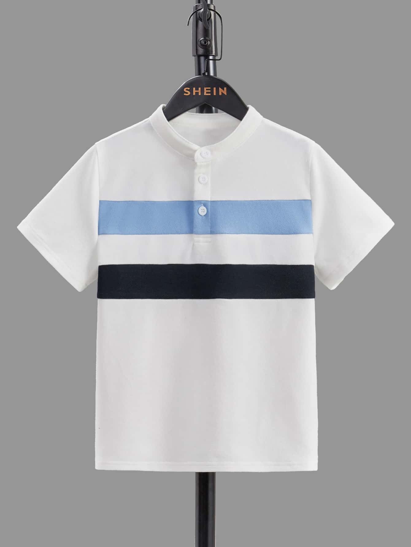 SHEIN Boys Colourblock Polo Shirt - White - View 1