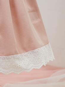 SHEIN Baby Eyelet Embroidery Ruffle Trim Bow Front Dress - Pink - View 4