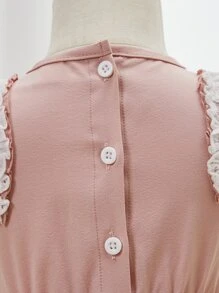 SHEIN Baby Eyelet Embroidery Ruffle Trim Bow Front Dress - Pink - View 5