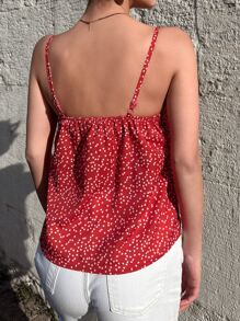 RueChic Allover Heart Print Ruffle Trim Cami Top