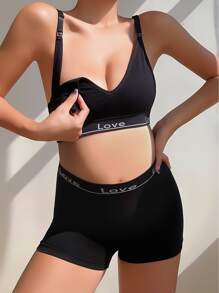 SHEIN Maternity Letter Graphic Lingerie Set Sports - Black - View 4