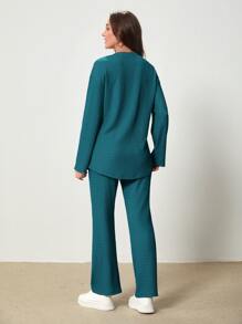 Mulvari Bộ đồ hai mảnh nữ Đắp vá Chia Lá thư Giải trí - Màu xanh ngọc - Xem 2