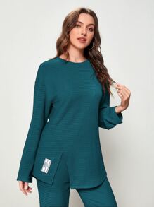 Mulvari Bộ đồ hai mảnh nữ Đắp vá Chia Lá thư Giải trí - Màu xanh ngọc - Xem 3