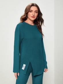 Mulvari Bộ đồ hai mảnh nữ Đắp vá Chia Lá thư Giải trí - Màu xanh ngọc - Xem 4