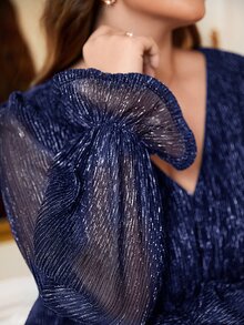 SHEIN Frenchy Plus Flounce Sleeve Blouse - Navy Blue - View 7