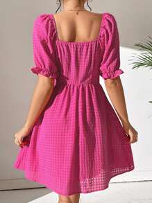 SHEIN WYWH Sweetheart Neck Puff Sleeve Dress - Hot Pink - View 2