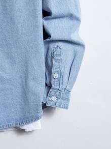 Manfinity Men Flap Pocket Denim Shirt Without Tee - Light Wash - View 3