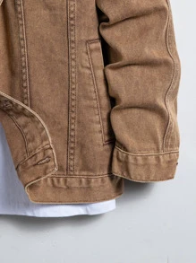 Manfinity Homme Men Cotton 1pc Flap Pocket Denim Jacket - Brown - View 6