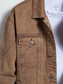 Manfinity Homme Men Cotton 1pc Flap Pocket Denim Jacket - Brown - View 7