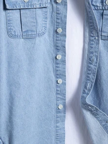 Manfinity Men Flap Pocket Denim Shirt Without Tee - Light Wash - View 5