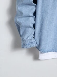 Manfinity Men Flap Pocket Denim Shirt Without Tee - Light Wash - View 7