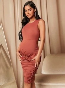 SHEIN Maternidad Vestido ajustado fruncido lateral - Rosa Oxidada - Ver 3