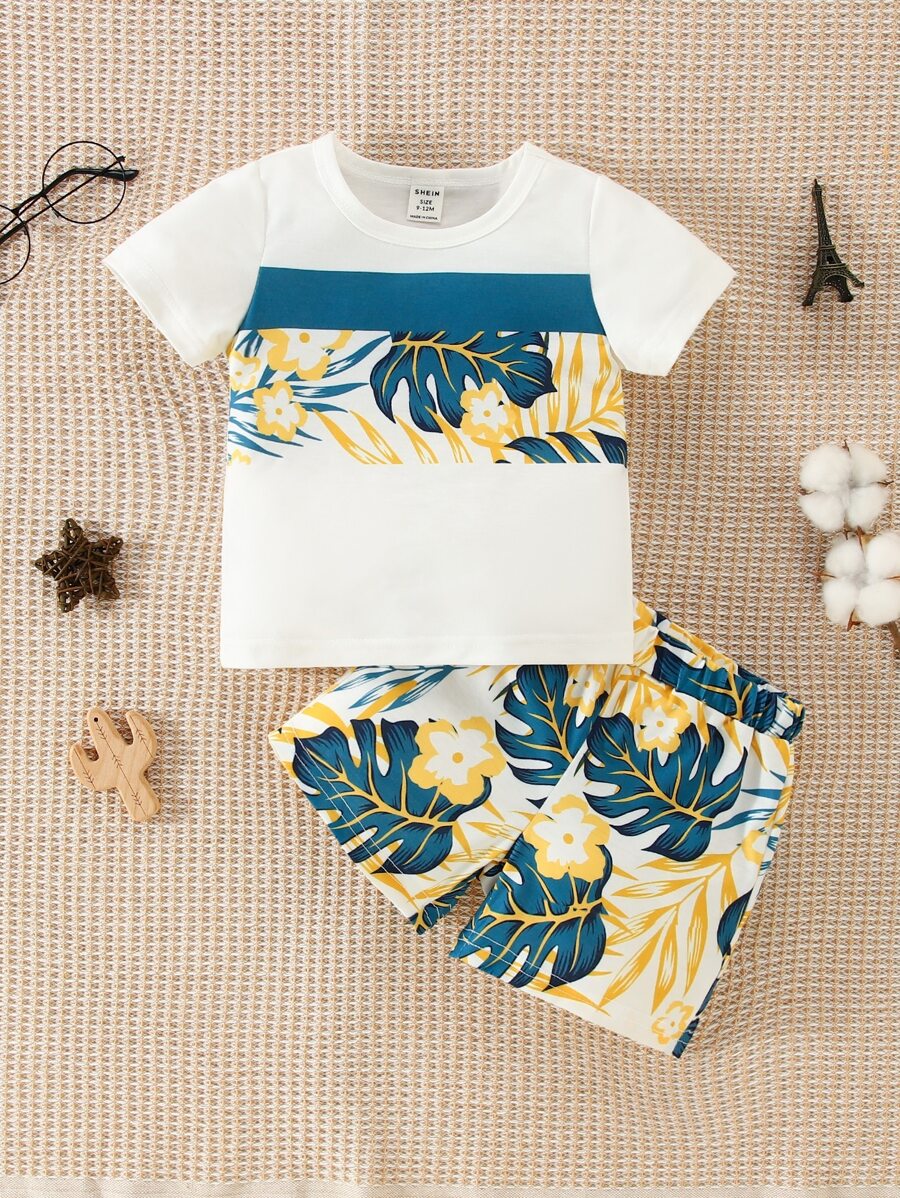 Baby Boy Tropical Print Tee & Shorts - Multicolor - View 1