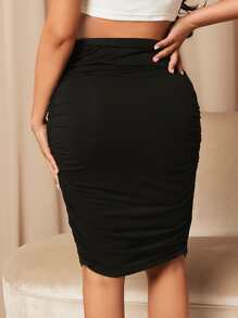 SHEIN Maternity High Waist Drawstring Bodycon Skirt - Black - View 2