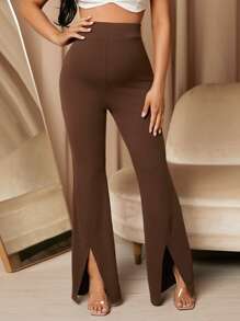MaterniChic Maternity High Waist Split Hem Flare Leg Pants
