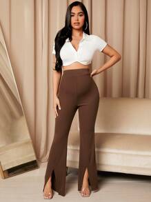 MaterniChic Maternity High Waist Split Hem Flare Leg Pants