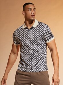 Manfinity RelaxMax 男士滿版印花拼接領POLO衫 - 彩色 - 查看 1