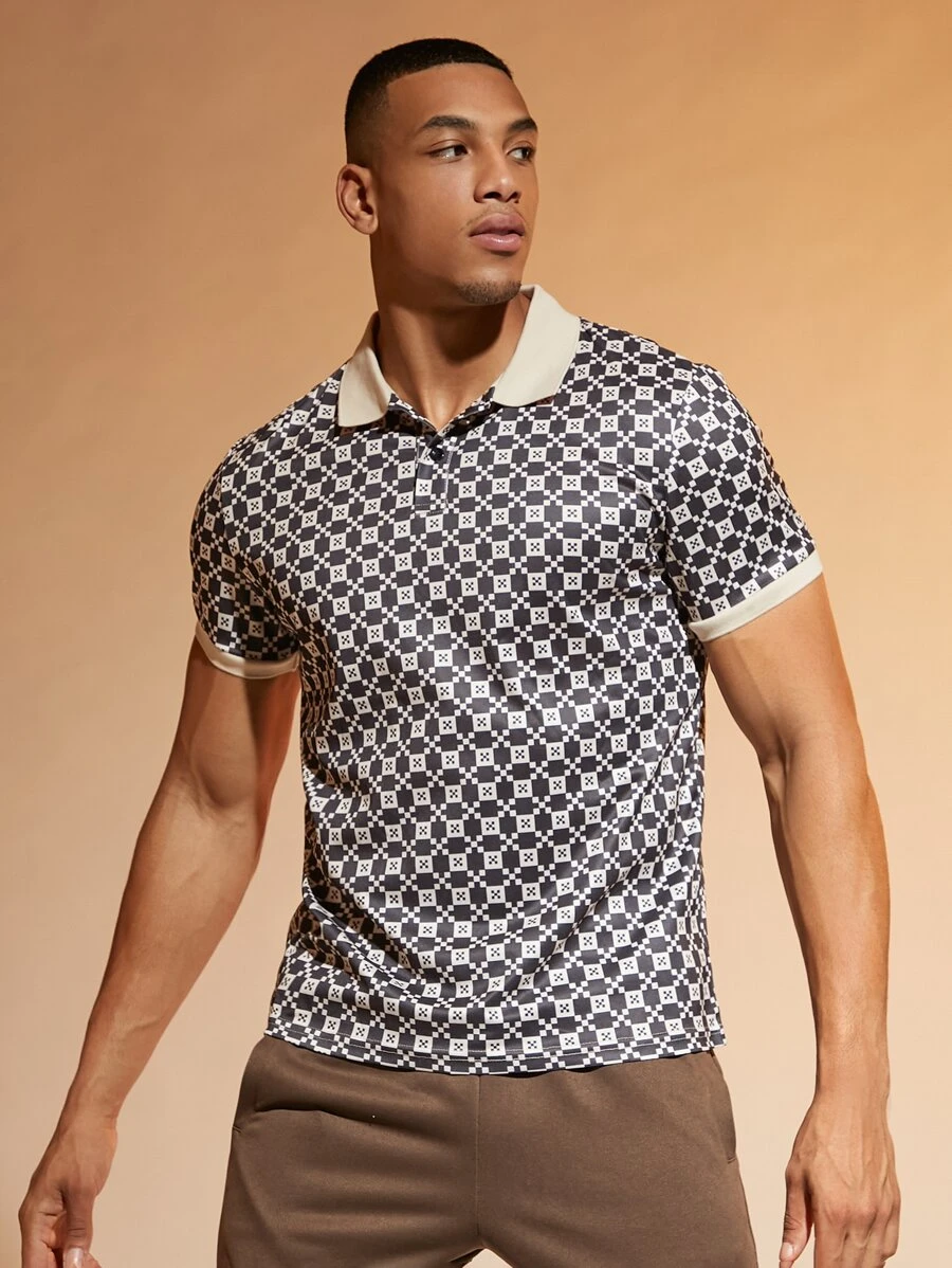 Manfinity RelaxMax 男士滿版印花拼接領POLO衫 - 彩色 - 查看 1