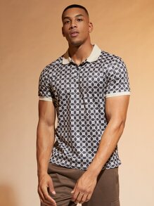 Manfinity RelaxMax 男士滿版印花拼接領POLO衫 - 彩色 - 查看 3