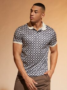 Manfinity RelaxMax 男士滿版印花拼接領POLO衫 - 彩色 - 查看 4