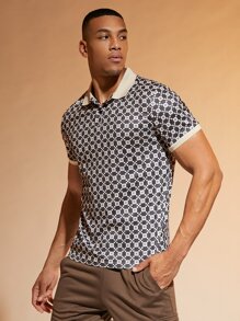 Manfinity RelaxMax 男士滿版印花拼接領POLO衫 - 彩色 - 查看 5