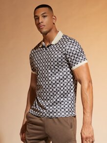 Manfinity RelaxMax 男士滿版印花拼接領POLO衫 - 彩色 - 查看 6