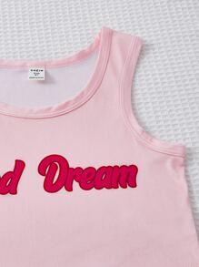 Girls Plaid & Letter Graphic PJ Set - Pink - View 3